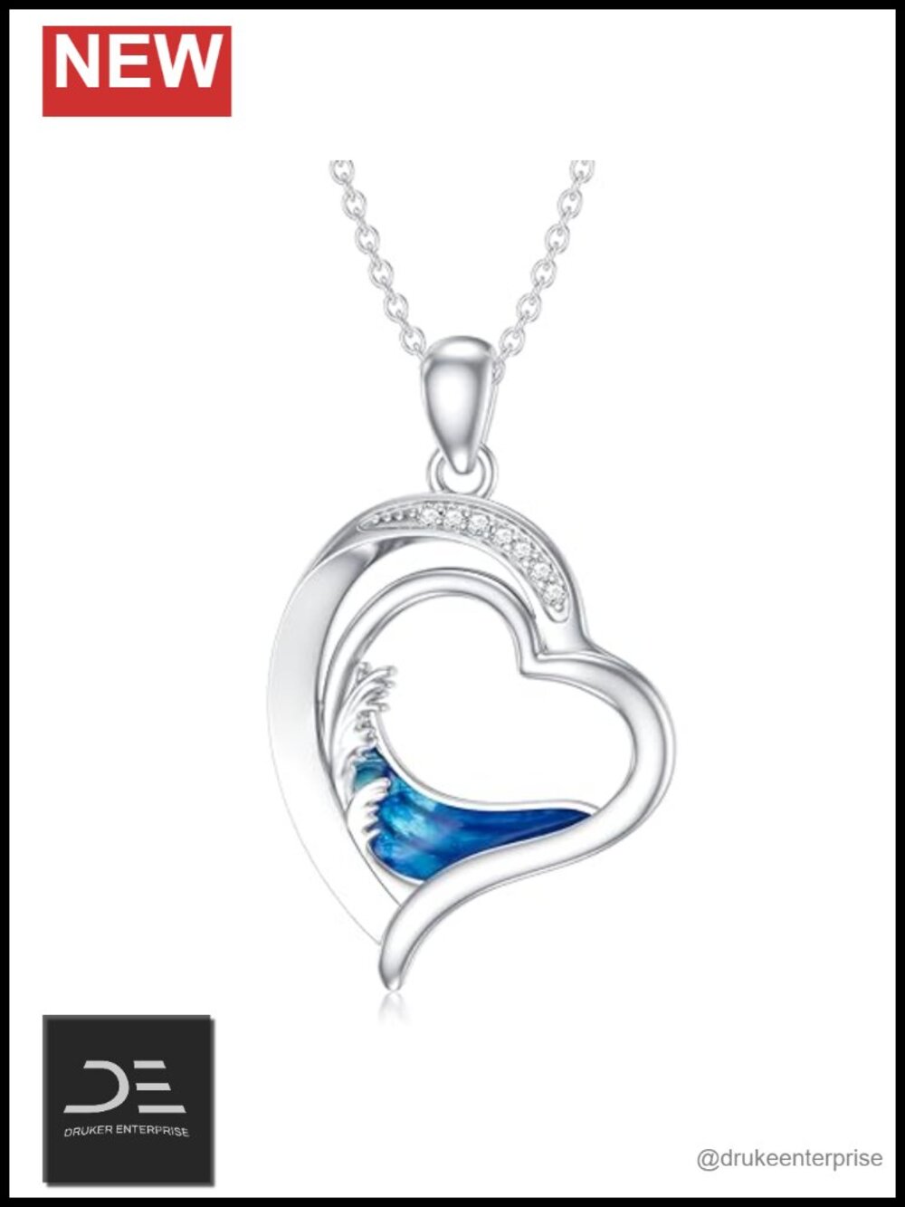 925 Sterling Silver Ocean Wave Heart Pendant Necklace